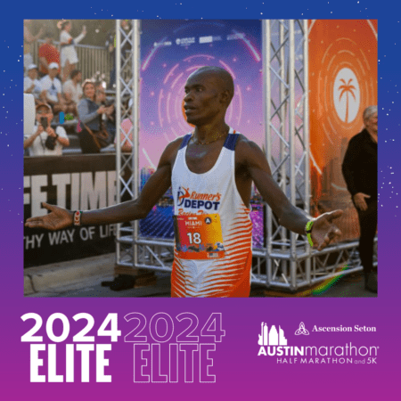 Elite runner at Austin Marathon finish line