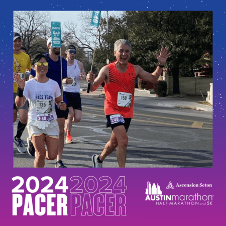 Austin Marathon pacers running on road