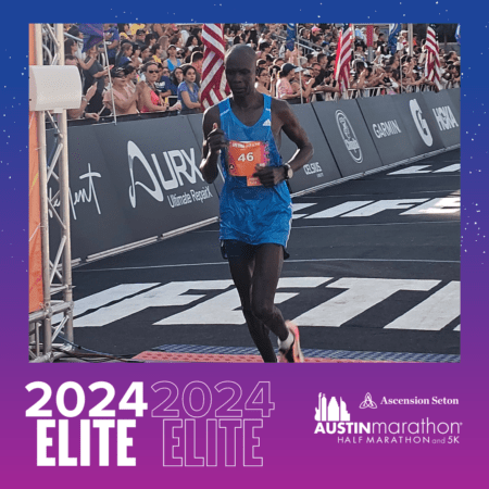 Elite runner crossing Austin Half Marathon finish