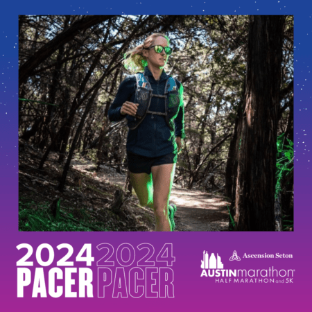 Pacer runner wearing sunglasses on wooded trail