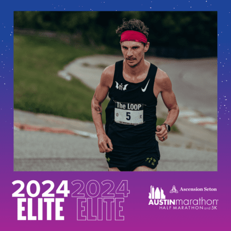 Male elite Austin marathon runner wearing red headband