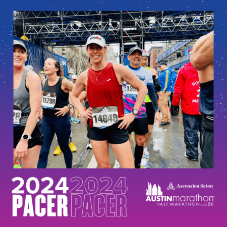 Runners smiling at Austin Marathon start line