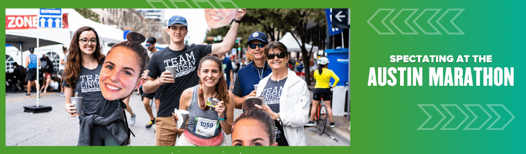 Spectators with oversized head cutouts at Austin Marathon