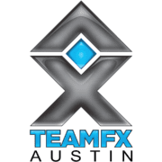 TeamFX Austin logo: metallic X with blue diamond TeamFX Austin logo: metallic X with blue diamond
