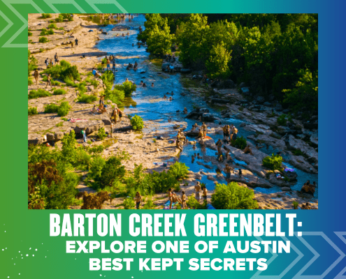 Swimmers on sunlit rocks at Barton Creek Greenbelt