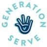 The image features the logo of Generation Serve, a charity that consists of the organization’s name in capital letters encircling a stylized blue hand with a heart in the palm. The hand and heart are centrally placed within the surrounding text, emphasizing their involvement in Austin Gives Miles. Austin Marathon Half Marathon & 5K