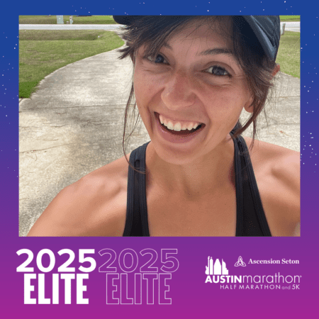 Smiling runner selfie with Austin Marathon frame Smiling runner selfie with Austin Marathon frame
