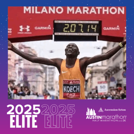 Runner crossing Milano Marathon finish line under clock Runner crossing Milano Marathon finish line under clock