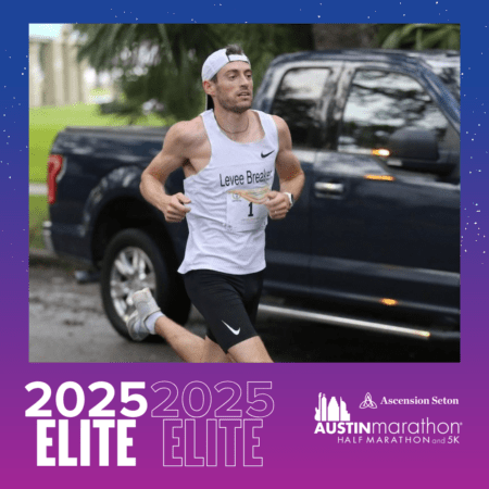 Runner in white singlet at Austin Marathon Runner in white singlet at Austin Marathon