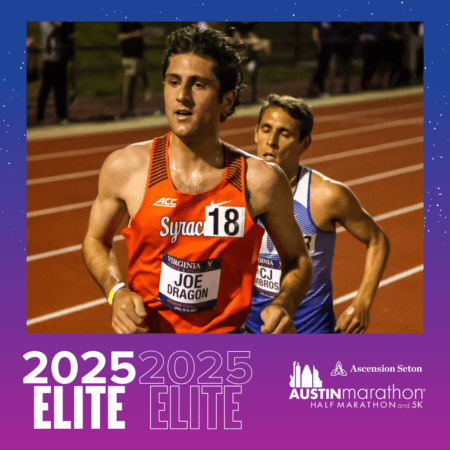 Runner in Syracuse singlet racing on track Runner in Syracuse singlet racing on track