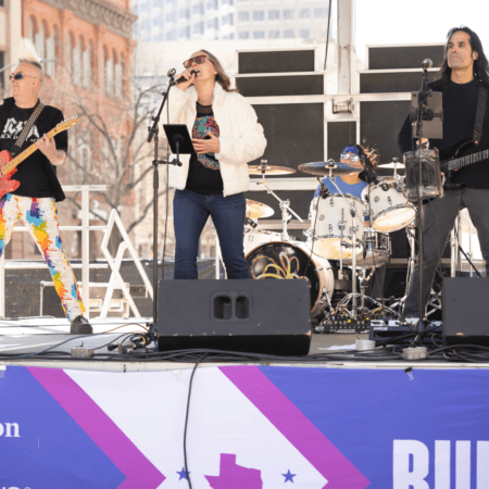 Live outdoor band performing on city stage
