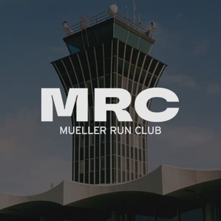 MRC Mueller Run Club logo over control tower MRC Mueller Run Club logo over control tower