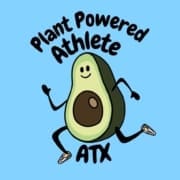 Cartoon avocado with a smiling face and arms and legs in running shoes, with the text "Plant Powered Athlete ATX" above and below on a light blue background—perfect for fans of Austin Group Runs and active lifestyles. Austin Marathon Half Marathon & 5K Cartoon avocado with a smiling face and arms and legs in running shoes, with the text "Plant Powered Athlete ATX" above and below on a light blue background—perfect for fans of Austin Group Runs and active lifestyles. Austin Marathon Half Marathon & 5K