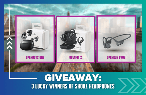 Giveaway promotion image featuring Shokz Headphones: OpenDots One earbuds, OpenFit 2 earbuds, and OpenRun Pro 2 banded headphones, with text announcing “GIVEAWAY: 3 lucky winners of Shokz headphones.”. Austin Marathon Half Marathon & 5K