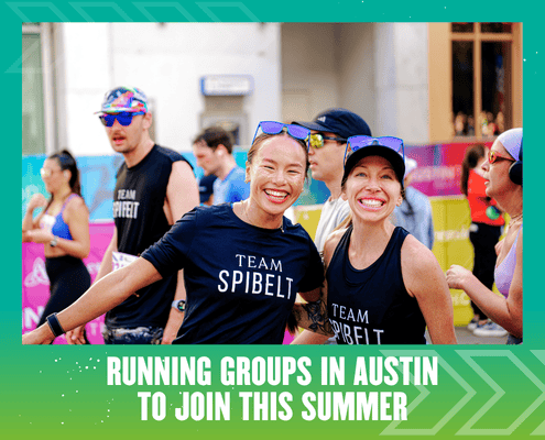 Two smiling runners at Austin group run