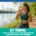 A woman in athletic gear eats an energy gel while running on a riverside trail with a city skyline in the background. Text reads: “Gut Training: How to Practice Your Marathon Fueling Plan in September.” This scene highlights the importance of marathon fueling and gut training as essential parts of marathon training. Austin Marathon Half Marathon & 5K